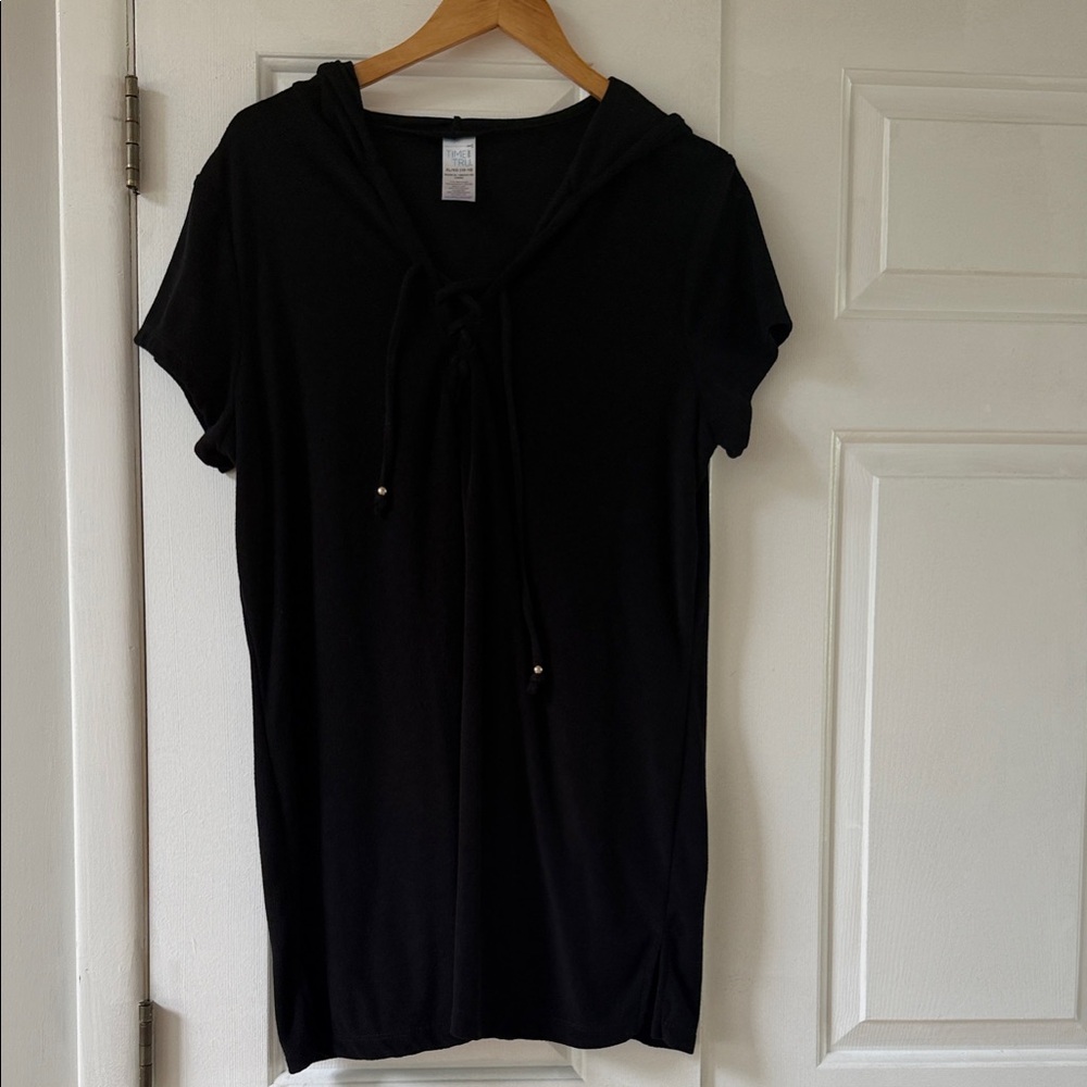 Time and Tru Black Hooded Short-Sleeve Swim Coverup